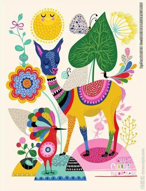 动物装饰画彩色 动物装饰画彩色手绘