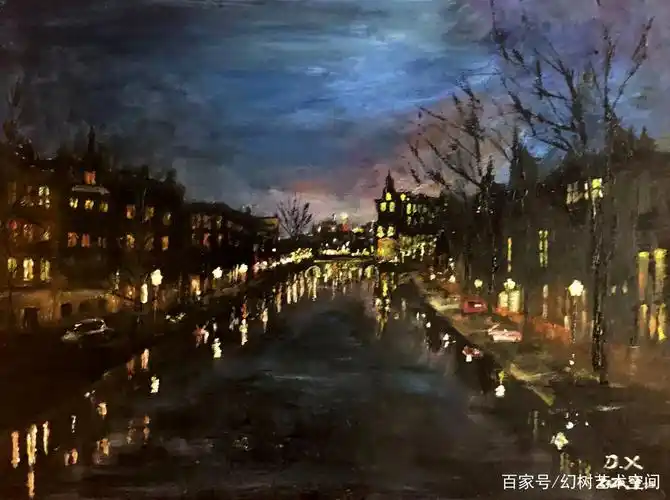 《阿姆斯特丹得瓦伦夜景》40x50cm 布面油画