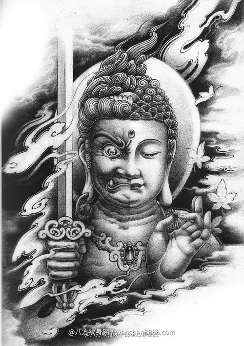 大腿传统不动明王纹身手稿