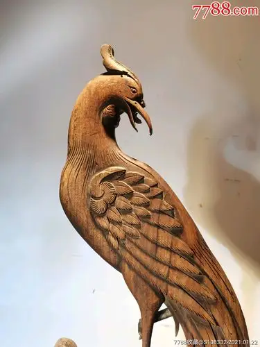 八十年代木雕凤凰一对