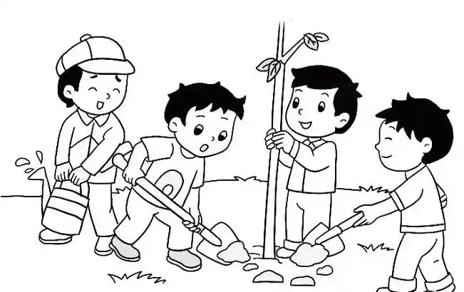 小朋友种树简笔画小男孩简笔画