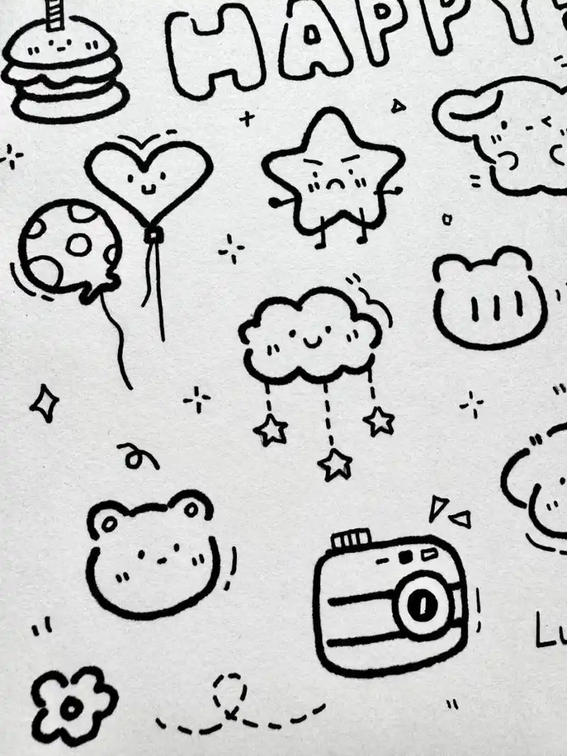 手绘 | 每日一画ins可爱简笔画 ▼995599▼ 临摹 @heyin 可爱简
