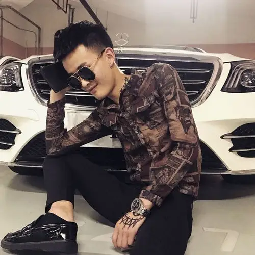 社会精神衬衫上衣小伙衬衣长袖潮流网