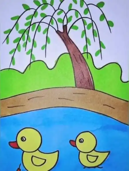 简单绘画:简笔画游泳的小鸭子-度小视