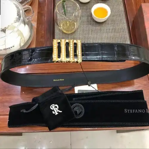 史蒂芬男士鳄鱼皮带24k金满钻stefanoricci