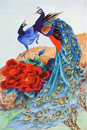 漆器红色凤凰牡丹富贵笔筒