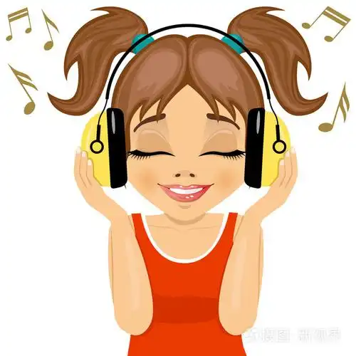 可爱的小女孩喜欢听音乐的耳机