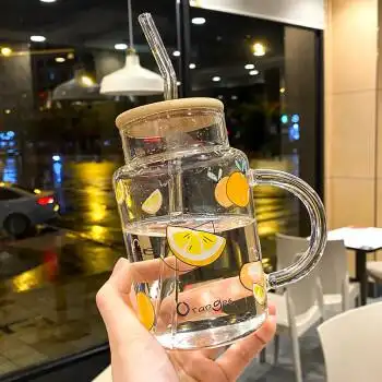 乐扣乐扣同款高颜值水杯子带吸管可爱韩国大人耐热玻璃杯ins风网红带