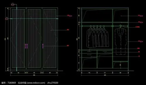 三门衣柜内外面造型设计图