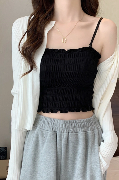 黑色日系小吊带女装内搭抹胸美背背心带胸垫裹胸辣妹短款上衣外穿