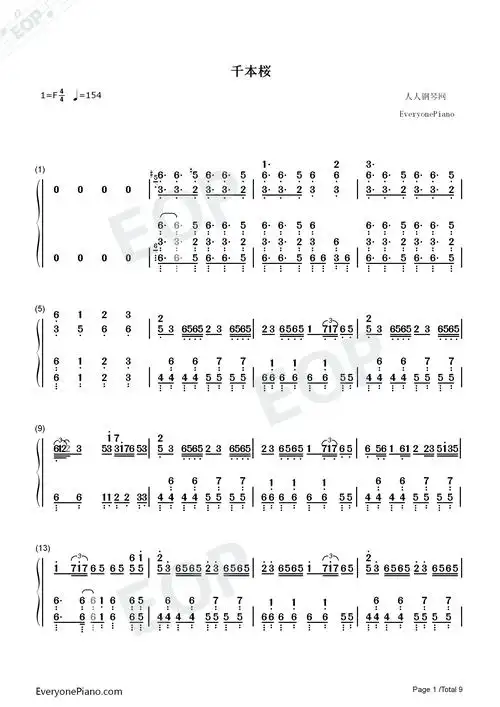 千本樱钢琴原版双手简谱预览1
