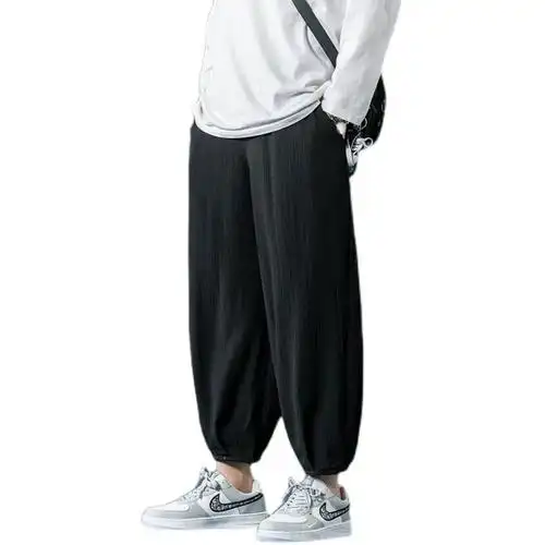 港风夏季新款男士宽松大码休闲冰丝灯笼阔腿裤-b259-h16