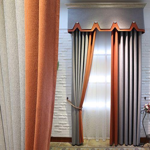 雪尼尔拼色北欧简约现代轻奢灰色系窗帘高档大气客厅卧室遮光定制