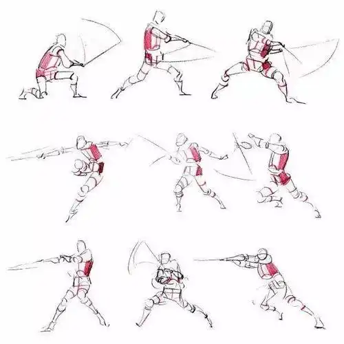 挥剑的人体姿势动态表现,板绘临摹练习素材