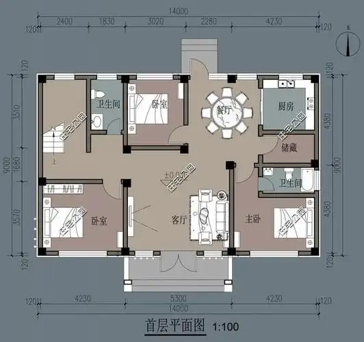 9x14米农村别墅,前后采光完美小户型,两层7卧4卫大家庭首选