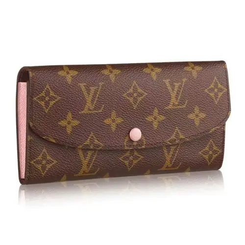 路易威登lv女包emilie老花棋盘格粉豆红豆搭扣长款钱包钱夹 m61289 粉