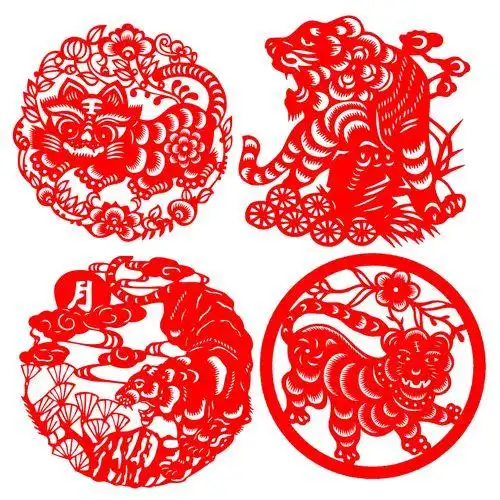 老虎剪纸生肖虎窗花虎年宣纸植绒布毛毡刻纸画装饰画动物剪纸成品