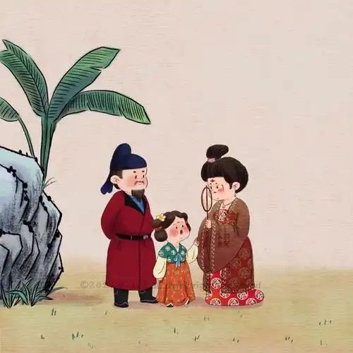 古风水墨唐代一家人