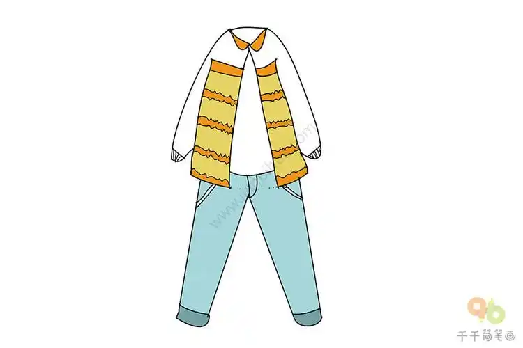 春季热款衬衣和蓝色休闲裤简笔画