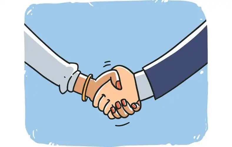 握手男人和女人,握手男人和女人.卡通插画背景上孤立