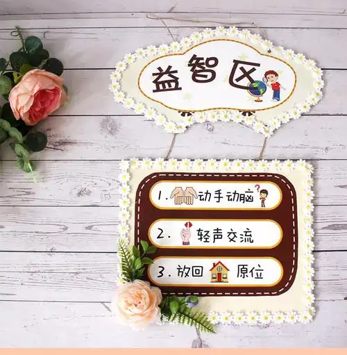 芒猫 幼儿园木质区角规则牌儿童区域活动指示牌标识牌创意区角吊饰