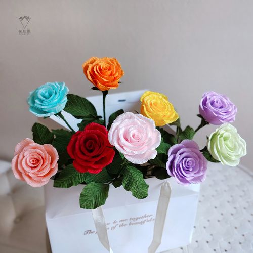 花心思皱纹玫瑰花材料手工纸花diy套装简单学生皱纹纸