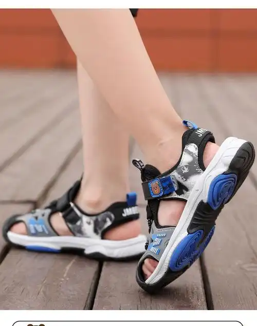 中大童小学生男孩凉鞋儿童沙滩鞋子防滑软底456789岁f001黑兰29标准码