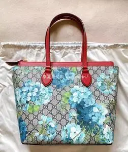 gucci/古驰天竺葵蓝色花卉tote包手拎单肩包拉链李夏夏法国代购