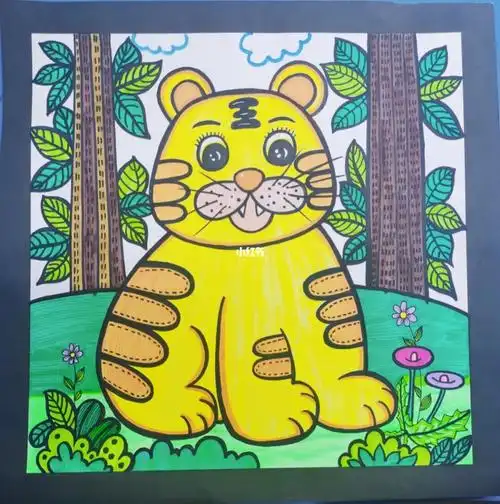 森林之王老虎适合大班的小朋友绘画