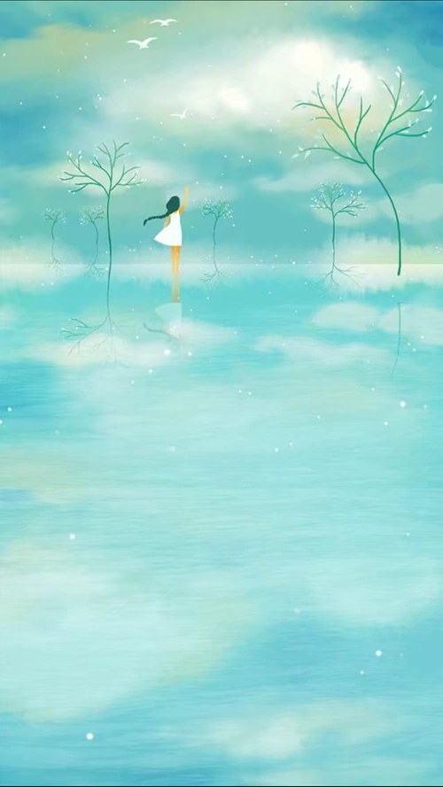 唯美 梦幻 手绘 插画 清新