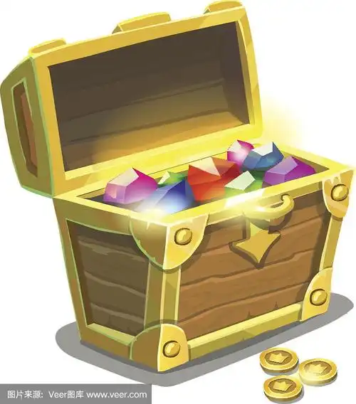 宝箱满珠宝,卡通矢量插图