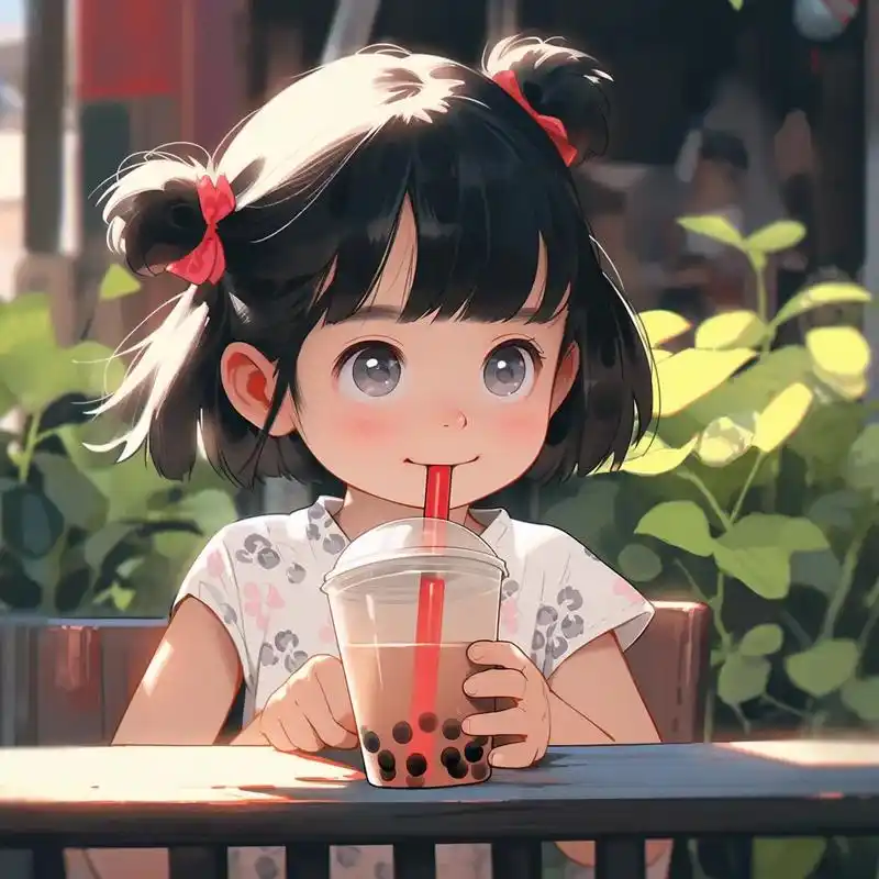 喝奶茶的小女孩.#优质头像 #萌娃漫画头像 #女生头像 #动 - 抖音