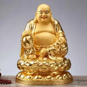 圆通佛具 纯铜贴金弥勒佛像供奉家用大号笑佛 招财大肚弥勒佛摆件