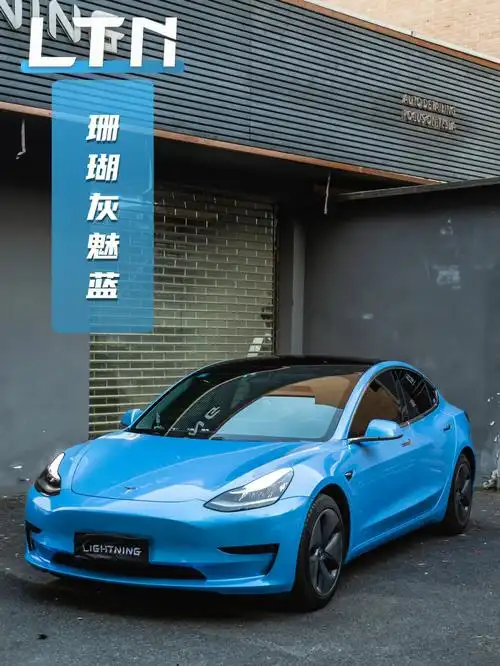 78特斯拉model3改色案例珊瑚灰魅蓝