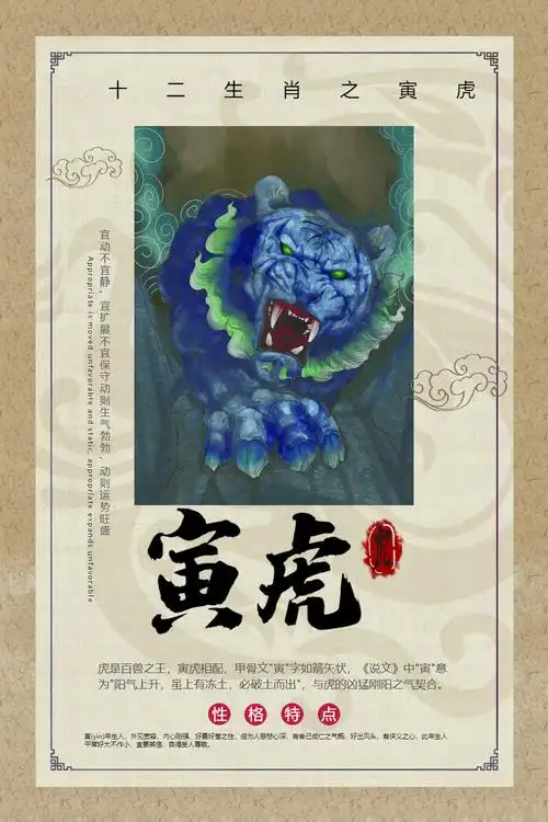 中国风十二生肖寅虎海报