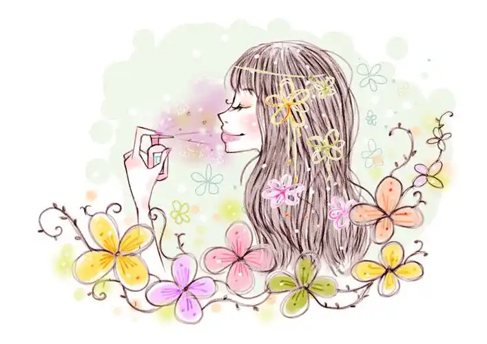 喷香水的卡通女孩psd分层素材