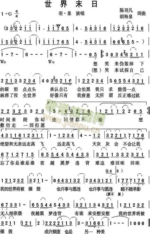世界末日(羽泉) 歌谱简谱网