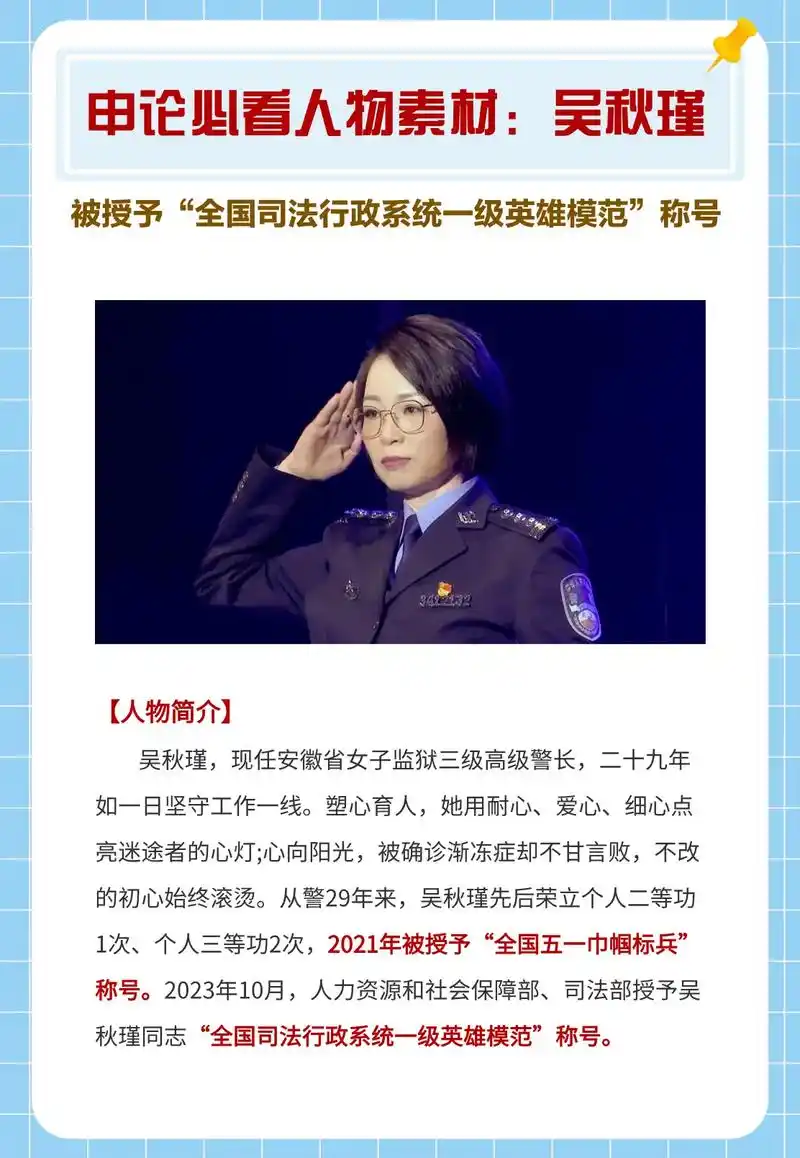 申论热点人物素材:吴秋瑾!尤其是考行政执法卷的小伙伴 - 抖音