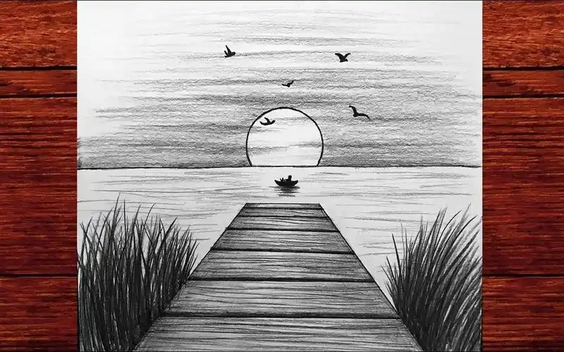 一学就会的素描画【初升的太阳】简单又好看的风景画