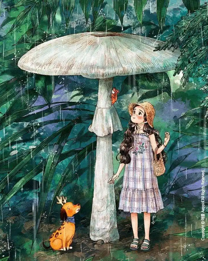 aeppol|森系女孩水彩插画