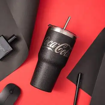 名创优品(miniso)黑色可口可乐杯子850ml 吸管杯保冷杯保温杯不锈钢