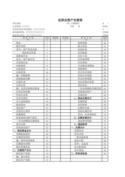 会计常用表格证券业资产负债表xls