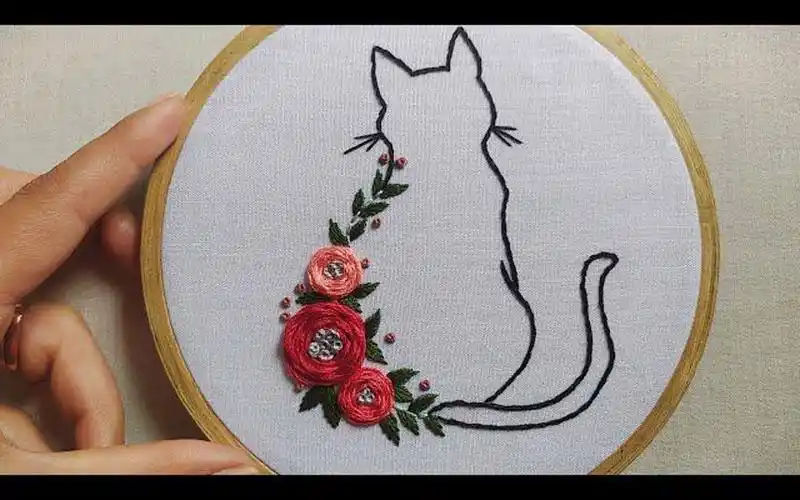 花猫刺绣图案教程初学者手工刺绣-让我们一起探索