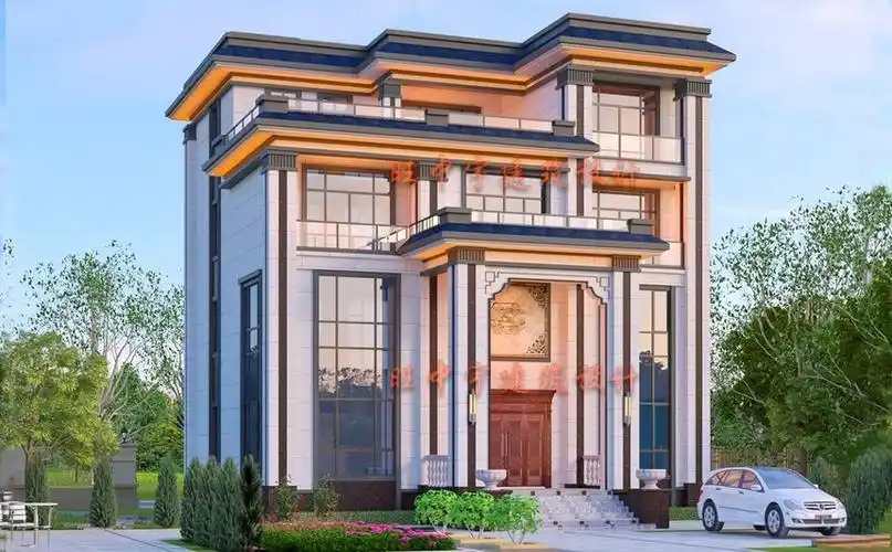 四层平顶带电梯新中式农村别墅设计