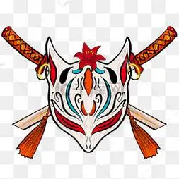 手绘日本狐狸面具插画