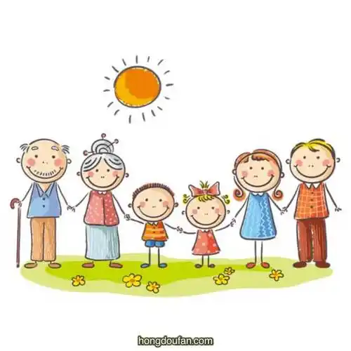 标签一家人,一年级简笔画,二年级简笔画,全家福,卡通,可爱,奶奶,妈妈