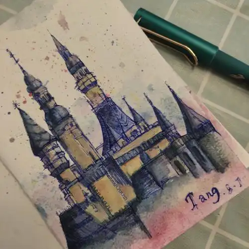 水彩手绘城堡