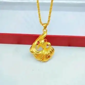 蓝铂丽新款沙金年年鱼吊坠女款转运招财高档锁骨链不掉色沙金项链气质