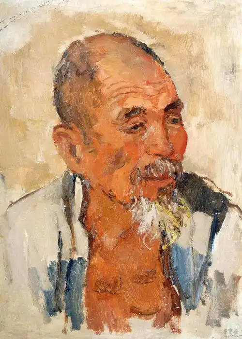 苏天赐 白胡子老农 纸板油画 33cm×45cm 1963 苏天赐家属藏