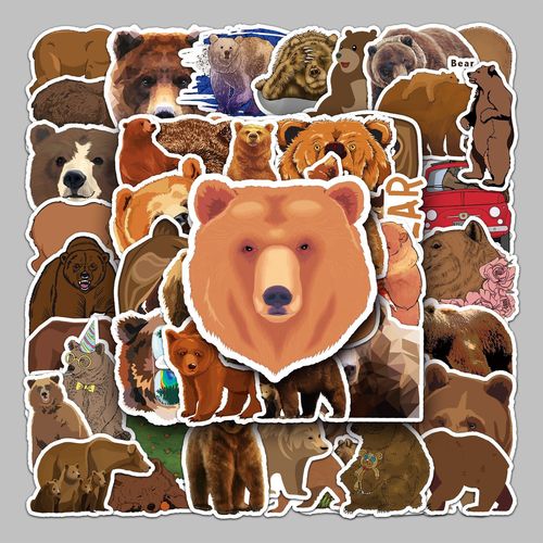 50张棕熊动物卡通行李箱贴纸防水涂鸦贴纸滑板车电脑平板卡通装饰